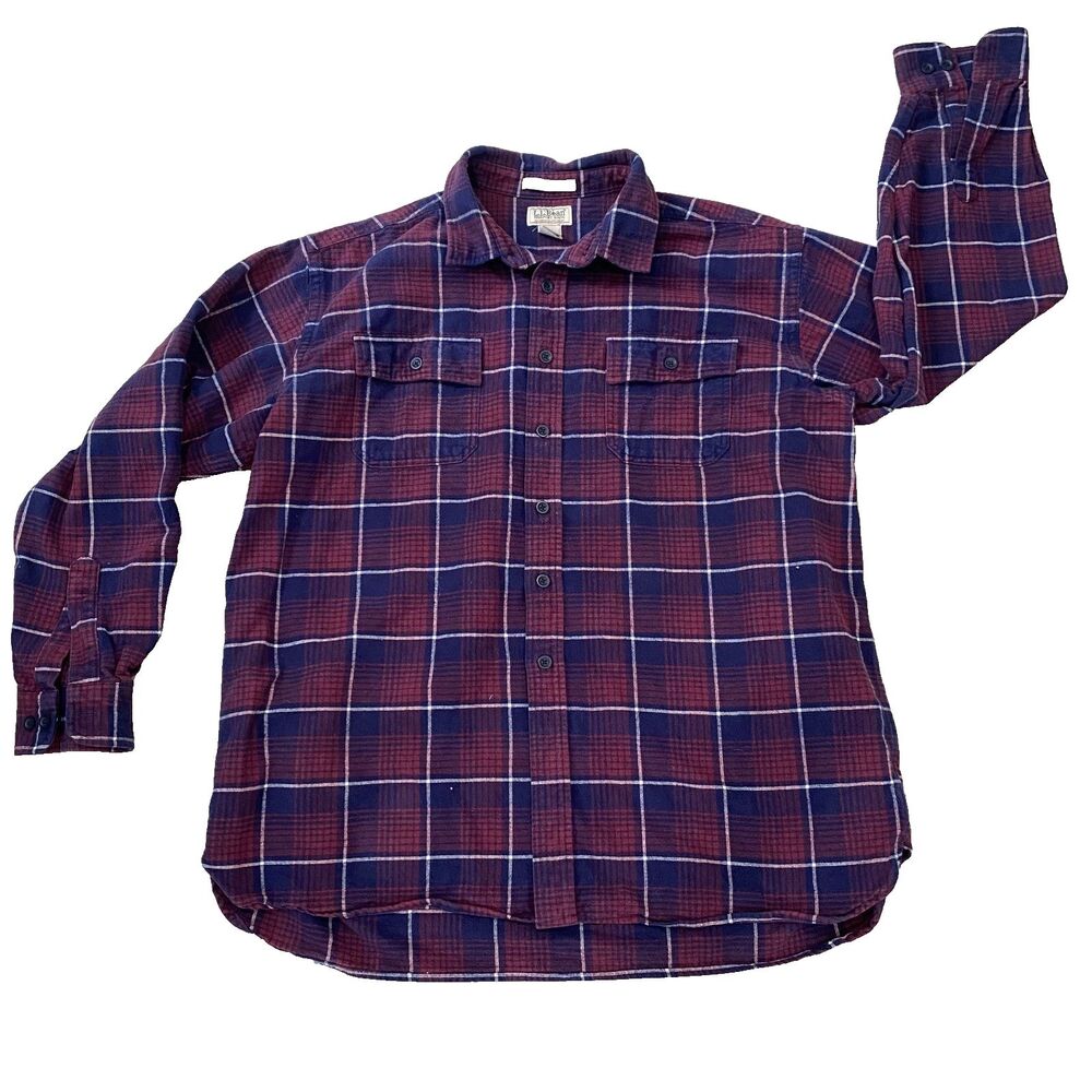 LL BEAN Size 2XL Chamois Cloth Plaid Heavy Flannel Shirt Traditional Fit